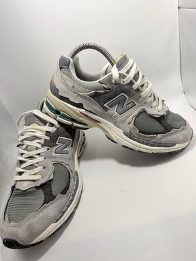 New Balance 2002R Gray Suede Mesh Runner with Teal and Yellow Accents